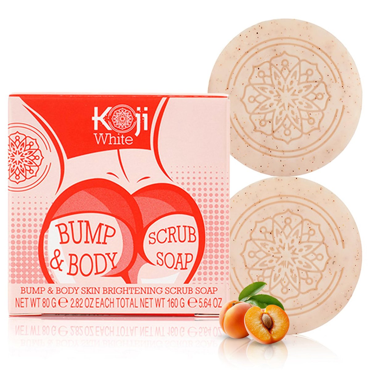 Koji White Kojic Acid Bump Eraser Body Scrub Soap – Peeling-Seife für Po, Ellbogen, Achseln mit Glutathion, Coenzym Q10, Hautaufhellung gegen dunkle Flecken, feine Linien und Falten, 2 x 80 g