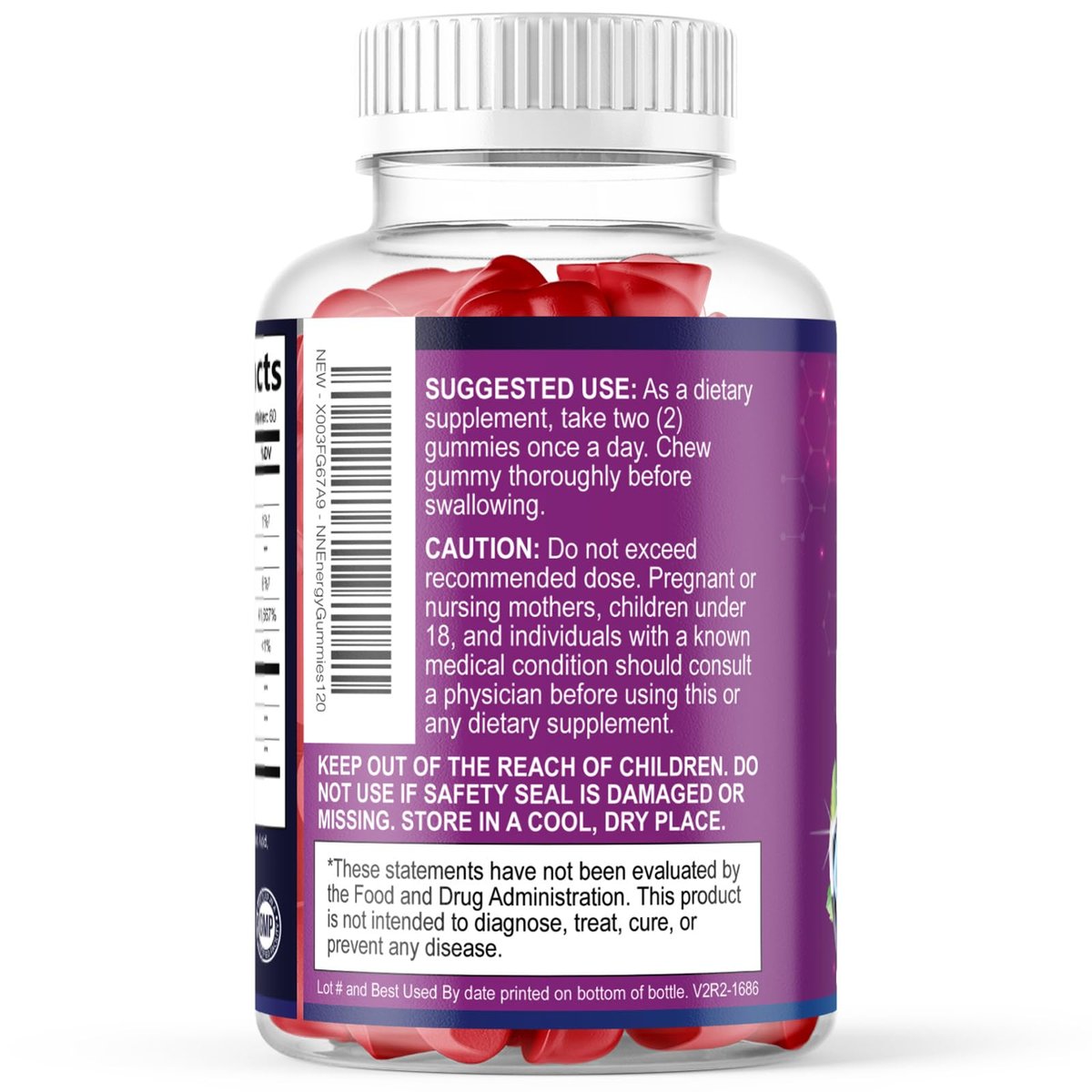 Energy Gummies - Vitamin B12 1000 mcg Pro Portion - Tägliche Energie-Gummibärchen mit natürlichem Koffein aus grünem Tee - Beerenaroma B12 Gummies für Laufen, Radfahren & Sport - 120 Gummies