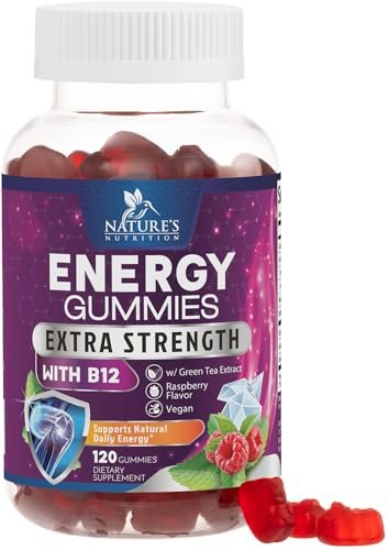 Energy Gummies - Vitamin B12 1000 mcg Pro Portion - Tägliche Energie-Gummibärchen mit natürlichem Koffein aus grünem Tee - Beerenaroma B12 Gummies für Laufen, Radfahren & Sport - 120 Gummies