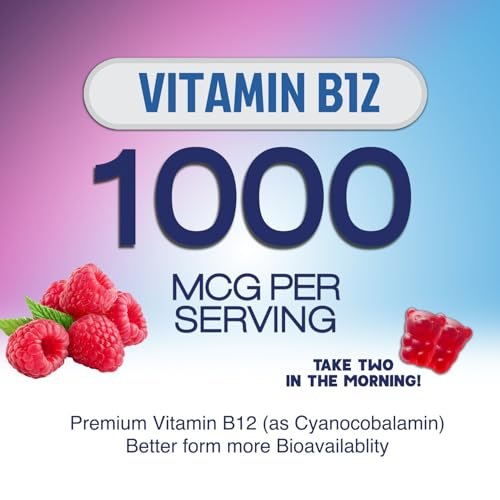 Energy Gummies - Vitamin B12 1000 mcg Pro Portion - Tägliche Energie-Gummibärchen mit natürlichem Koffein aus grünem Tee - Beerenaroma B12 Gummies für Laufen, Radfahren & Sport - 120 Gummies