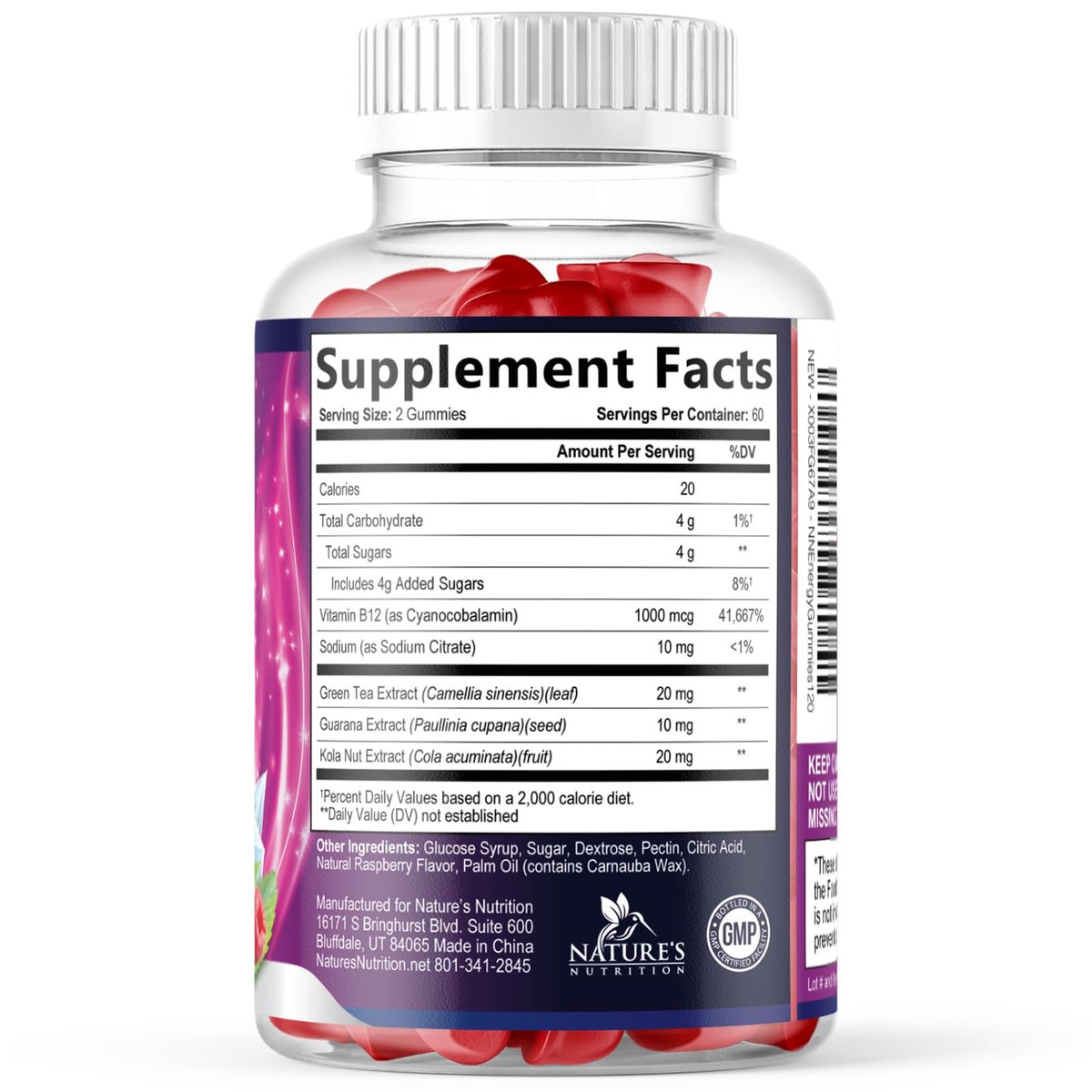 Energy Gummies - Vitamin B12 1000 mcg Pro Portion - Tägliche Energie-Gummibärchen mit natürlichem Koffein aus grünem Tee - Beerenaroma B12 Gummies für Laufen, Radfahren & Sport - 120 Gummies