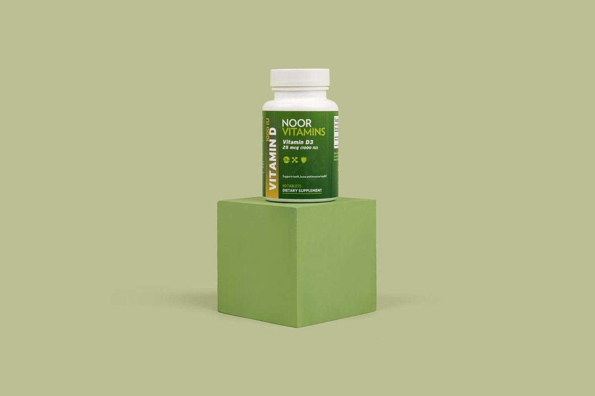 Noor Vitamins Halal Vitamin D3 1000 IE – 60 Tabletten – Unterstützt Knochen-, Immun- und Herzgesundheit – Nicht-GVO, glutenfrei & halal