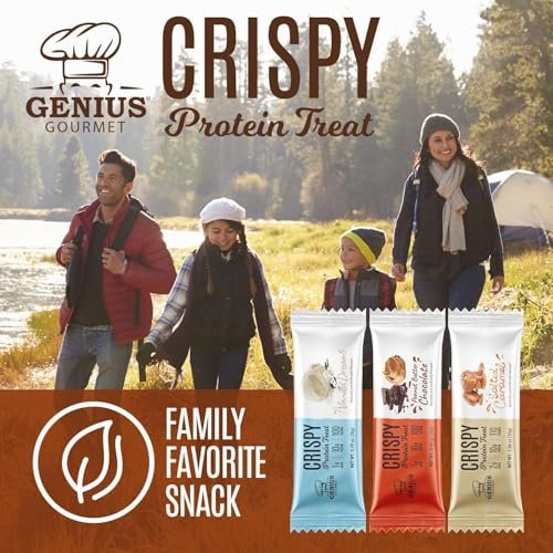 Genius Gourmet Knuspriger Proteinriegel, Gesalzenes Karamell, Keto Snack, Low Carb, Zuckerarm & Glutenfrei, 10 g Molkenprotein pro Riegel, 5 Netto-Kohlenhydrate, Snack für unterwegs, 10er Pack