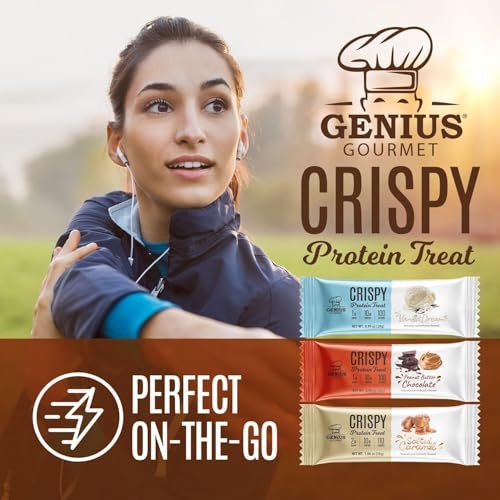Genius Gourmet Knuspriger Proteinriegel, Gesalzenes Karamell, Keto Snack, Low Carb, Zuckerarm & Glutenfrei, 10 g Molkenprotein pro Riegel, 5 Netto-Kohlenhydrate, Snack für unterwegs, 10er Pack