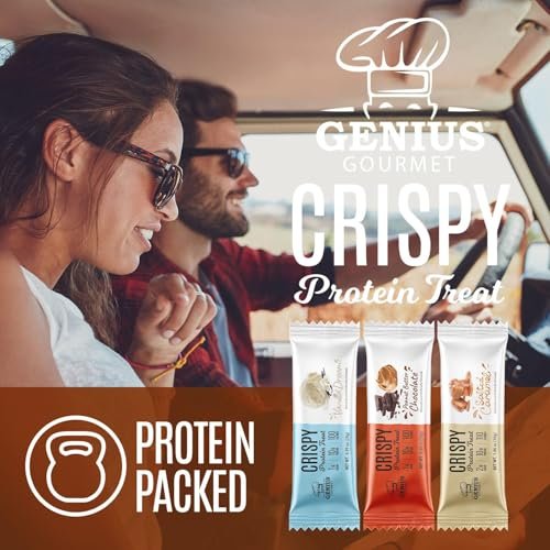 Genius Gourmet Knuspriger Proteinriegel, Gesalzenes Karamell, Keto Snack, Low Carb, Zuckerarm & Glutenfrei, 10 g Molkenprotein pro Riegel, 5 Netto-Kohlenhydrate, Snack für unterwegs, 10er Pack