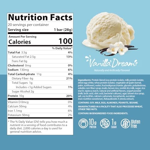 Genius Gourmet Crispy Protein Treat Vanilla Dream – Keto Snack, Low Carb, Low Sugar & Glutenfrei, 10 g Whey Protein pro Riegel, 5 Netto-Kohlenhydrate, 10er-Pack