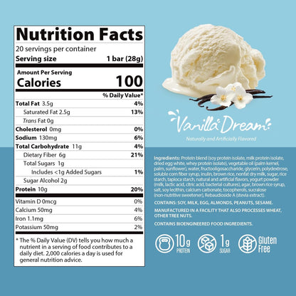 Genius Gourmet Crispy Protein Treat Vanilla Dream – Keto Snack, Low Carb, Low Sugar & Glutenfrei, 10 g Whey Protein pro Riegel, 5 Netto-Kohlenhydrate, 10er-Pack
