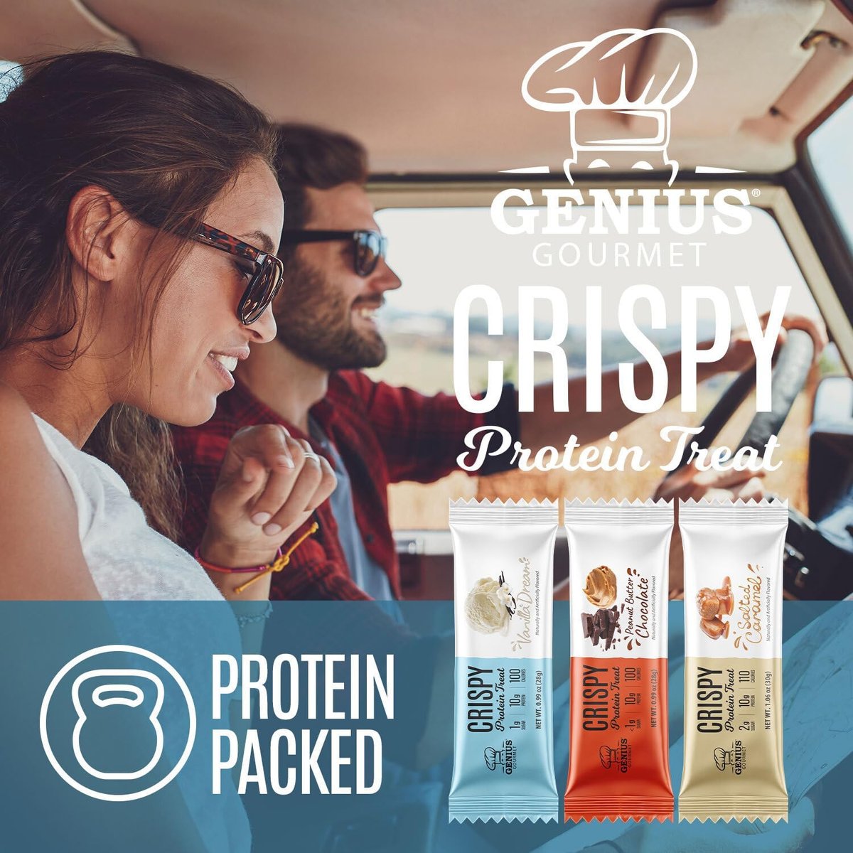 Genius Gourmet Crispy Protein Treat Vanilla Dream – Keto Snack, Low Carb, Low Sugar & Glutenfrei, 10 g Whey Protein pro Riegel, 5 Netto-Kohlenhydrate, 10er-Pack