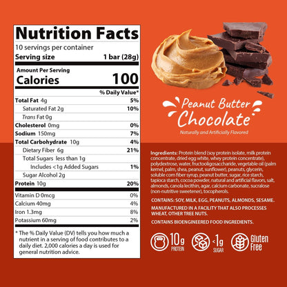 Genius Gourmet Crispy Protein Treat, Schokolade Erdnussbutter, Keto Snack, Low Carb, Zuckerarm & Glutenfrei, Protein Snacks für Erwachsene, 10G Whey Protein pro Riegel, 5 Netto-Kohlenhydrate, 10er-Pack