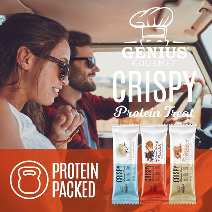 Genius Gourmet Crispy Protein Treat, Schokolade Erdnussbutter, Keto Snack, Low Carb, Zuckerarm & Glutenfrei, Protein Snacks für Erwachsene, 10G Whey Protein pro Riegel, 5 Netto-Kohlenhydrate, 10er-Pack