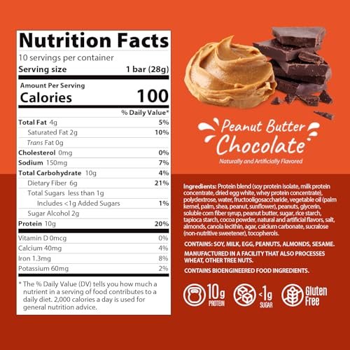 Genius Gourmet Crispy Protein Treat, Schokolade Erdnussbutter, Keto Snack, Low Carb, Zuckerarm & Glutenfrei, Protein Snacks für Erwachsene, 10G Whey Protein pro Riegel, 5 Netto-Kohlenhydrate, 10er-Pack