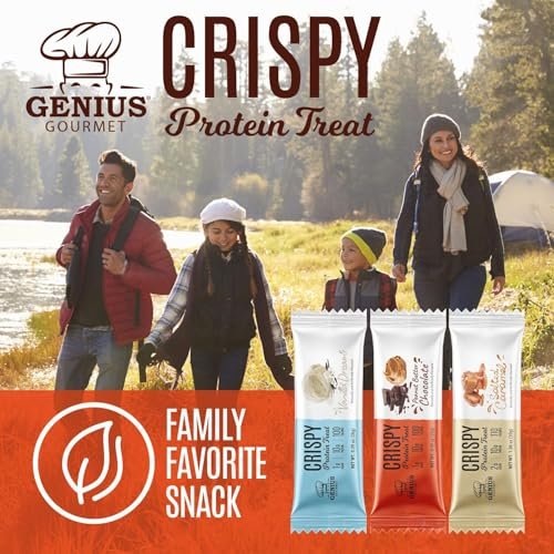 Genius Gourmet Crispy Protein Treat, Schokolade Erdnussbutter, Keto Snack, Low Carb, Zuckerarm & Glutenfrei, Protein Snacks für Erwachsene, 10G Whey Protein pro Riegel, 5 Netto-Kohlenhydrate, 10er-Pack