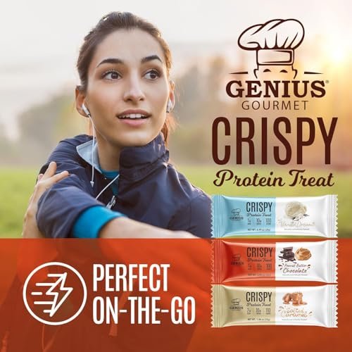 Genius Gourmet Crispy Protein Treat, Schokolade Erdnussbutter, Keto Snack, Low Carb, Zuckerarm & Glutenfrei, Protein Snacks für Erwachsene, 10G Whey Protein pro Riegel, 5 Netto-Kohlenhydrate, 10er-Pack