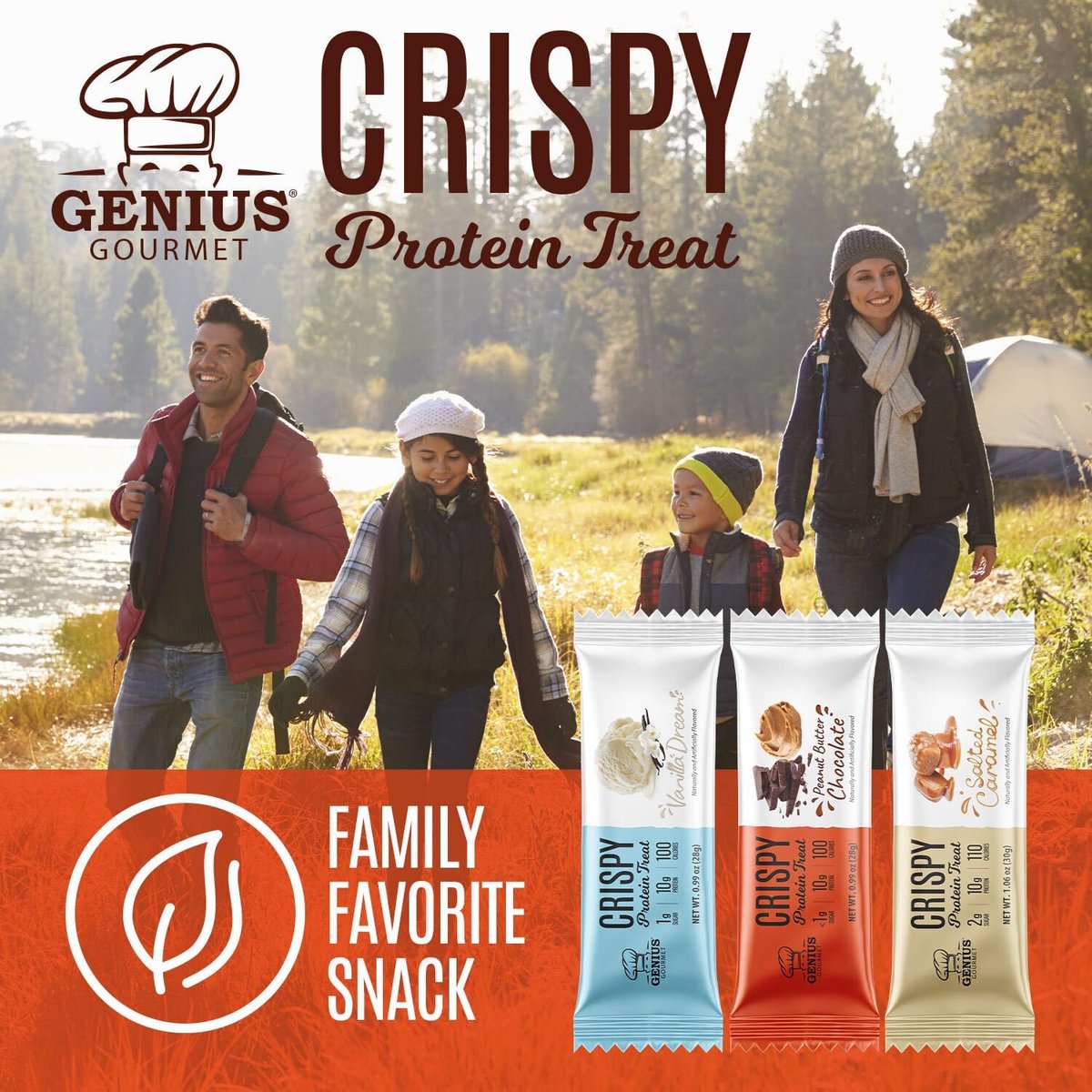 Genius Gourmet Crispy Protein Treat, Schokolade Erdnussbutter, Keto Snack, Low Carb, Zuckerarm & Glutenfrei, Protein Snacks für Erwachsene, 10G Whey Protein pro Riegel, 5 Netto-Kohlenhydrate, 10er-Pack