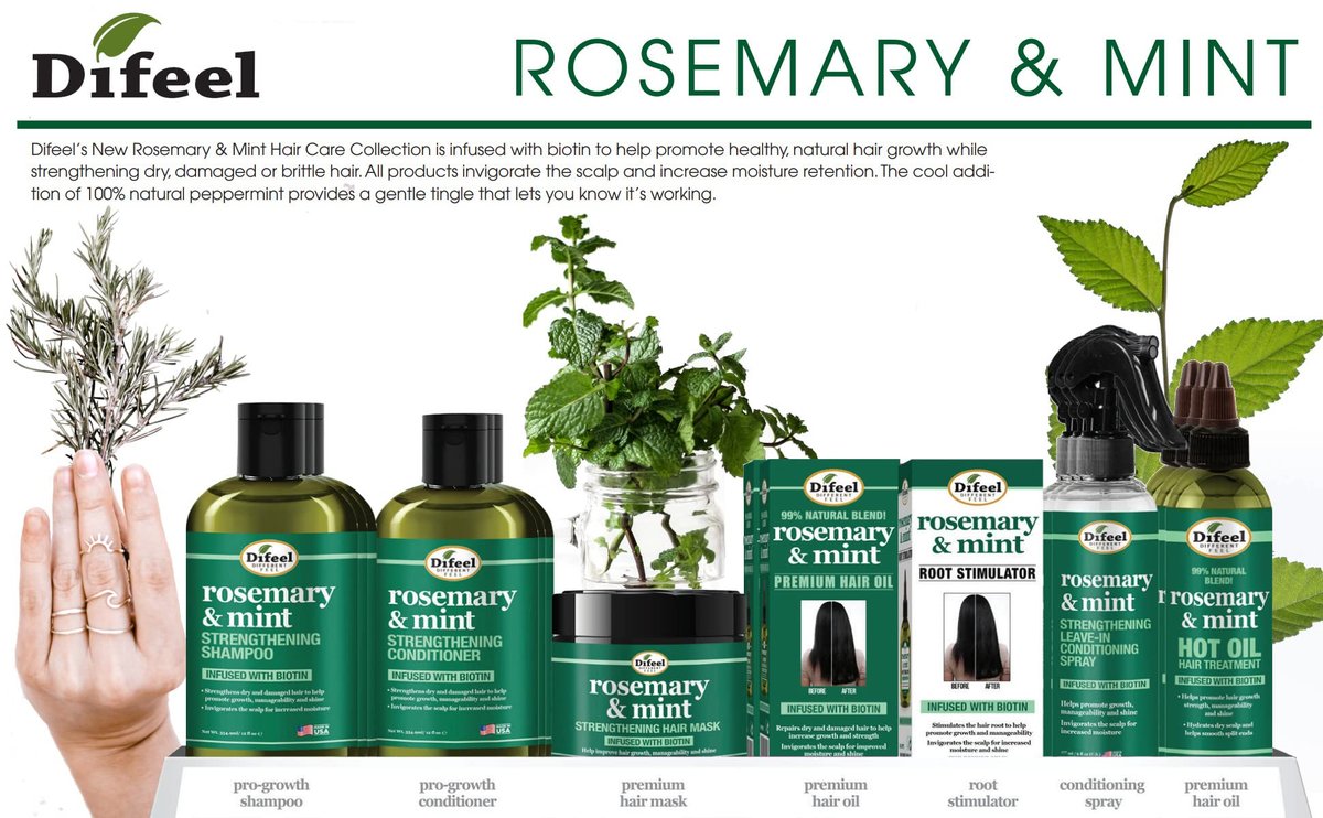 Difeel Rosmarin Minze Stärkendes Shampoo mit Biotin 355 ml – Mit natürlichem Rosmarinöl für Haarwachstum