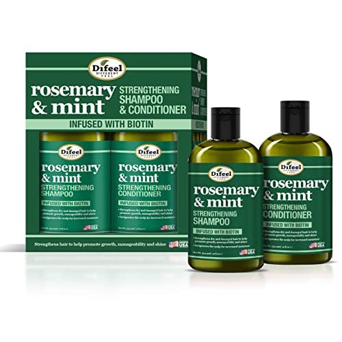 Difeel Rosmarin & Minze Haarstärkendes Shampoo 12 oz & Conditioner mit Biotin 12 oz 2-teiliges Set im Karton – Sulfatfreies Shampoo & Conditioner, Parabenfrei
