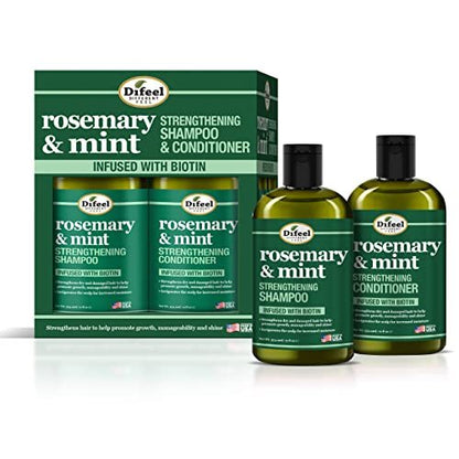 Difeel Rosmarin & Minze Haarstärkendes Shampoo 12 oz & Conditioner mit Biotin 12 oz 2-teiliges Set im Karton – Sulfatfreies Shampoo & Conditioner, Parabenfrei