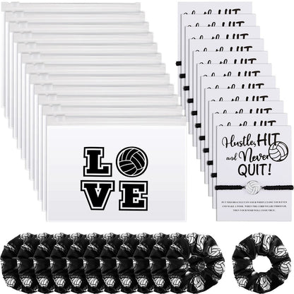 Juexica 36-teiliges Volleyball-Geschenkset: Armbänder, Scrunchies & Taschen für Frauen – Schwarz-Weiß