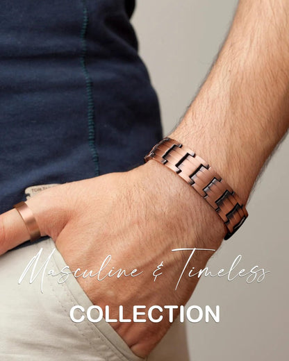 Feraco Herren Kupfer Magnet Armband und Ring Elegant 99,99% Massives Kupfer Armband mit Doppelreihen Starken Magneten, Magnetfeldtherapie Schmuck
