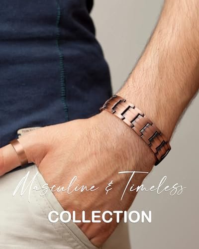 Feraco Herren Kupfer Magnet Armband und Ring Elegant 99,99% Massives Kupfer Armband mit Doppelreihen Starken Magneten, Magnetfeldtherapie Schmuck