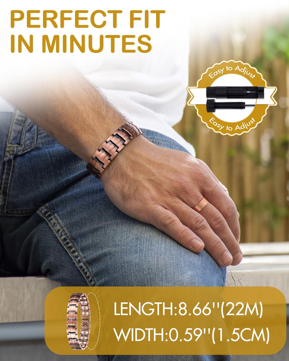 Feraco Herren Kupfer Magnet Armband und Ring Elegant 99,99% Massives Kupfer Armband mit Doppelreihen Starken Magneten, Magnetfeldtherapie Schmuck