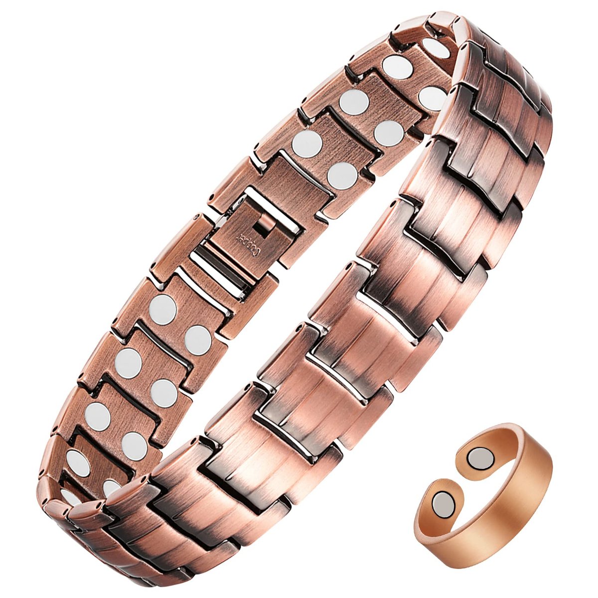 Feraco Herren Kupfer Magnet Armband und Ring Elegant 99,99% Massives Kupfer Armband mit Doppelreihen Starken Magneten, Magnetfeldtherapie Schmuck