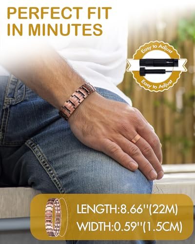 Feraco Herren Kupfer Magnet Armband und Ring Elegant 99,99% Massives Kupfer Armband mit Doppelreihen Starken Magneten, Magnetfeldtherapie Schmuck