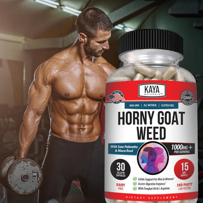 Kaya Naturals Bockshornklee für Männer und Frauen – 1560 mg Komplex mit Maca, Sägepalme, Ginseng, Arginin Vitaminpräparat – 30 Kapseln