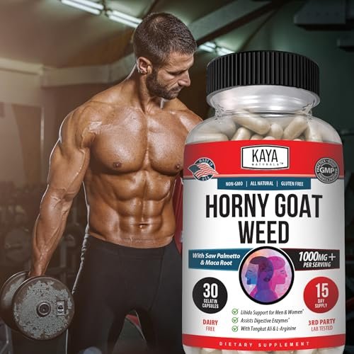Kaya Naturals Bockshornklee für Männer und Frauen – 1560 mg Komplex mit Maca, Sägepalme, Ginseng, Arginin Vitaminpräparat – 30 Kapseln