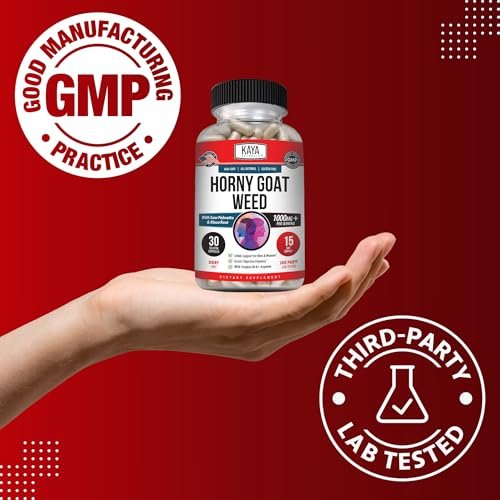 Kaya Naturals Bockshornklee für Männer und Frauen – 1560 mg Komplex mit Maca, Sägepalme, Ginseng, Arginin Vitaminpräparat – 30 Kapseln