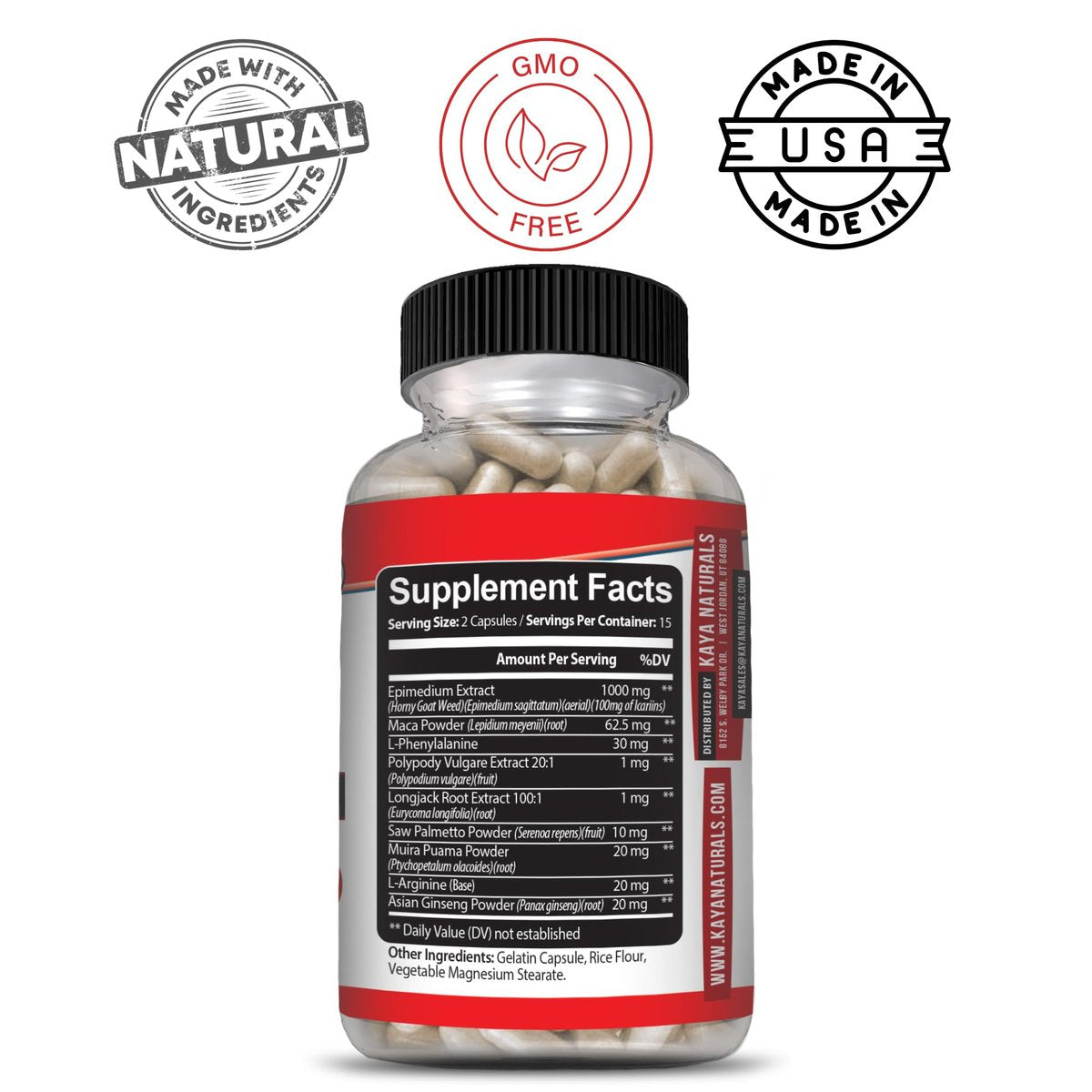 Kaya Naturals Bockshornklee für Männer und Frauen – 1560 mg Komplex mit Maca, Sägepalme, Ginseng, Arginin Vitaminpräparat – 30 Kapseln