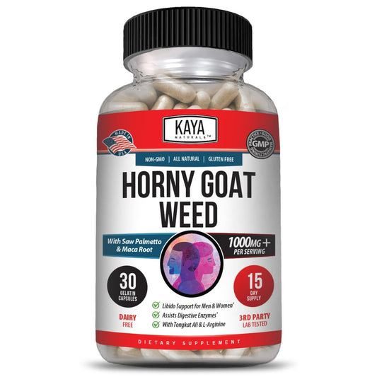 Kaya Naturals Bockshornklee für Männer und Frauen – 1560 mg Komplex mit Maca, Sägepalme, Ginseng, Arginin Vitaminpräparat – 30 Kapseln