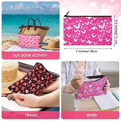 Reginary 14-teiliges Valentinstag Make-up Taschen Set – Herzförmige Kosmetiktaschen in Rot und Pink für Frauen, Galentines Day Geschenke, Reisekulturbeutel mit Reißverschluss, 14 verschiedene Designs