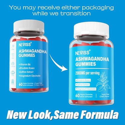 Zuckerfreie Ashwagandha Gummis mit Magnesiumglycinat, Rhodiola Rosea, Zink, Melisse, B6 – Entspannung, natürlicher Schlaf, Ausdauer, Energie für Männer und Frauen – 60 Stück