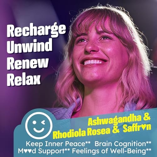 Zuckerfreie Ashwagandha Gummis mit Magnesiumglycinat, Rhodiola Rosea, Zink, Melisse, B6 – Entspannung, natürlicher Schlaf, Ausdauer, Energie für Männer und Frauen – 60 Stück