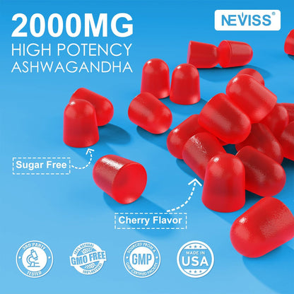 Zuckerfreie Ashwagandha Gummis mit Magnesiumglycinat, Rhodiola Rosea, Zink, Melisse, B6 – Entspannung, natürlicher Schlaf, Ausdauer, Energie für Männer und Frauen – 60 Stück