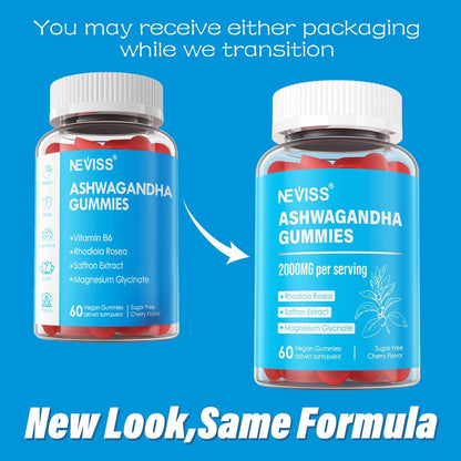 Zuckerfreie Ashwagandha Gummis mit Magnesiumglycinat, Rhodiola Rosea, Zink, Melisse, B6 – Entspannung, natürlicher Schlaf, Ausdauer, Energie für Männer und Frauen – 60 Stück