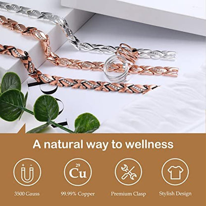 Feraco Kupferarmband für Damen – 99,99% massives Kupfer, magnetisches Armband, einzigartiges X-Design, Magnetfeldtherapie-Schmuck (Silber X mit Ring)