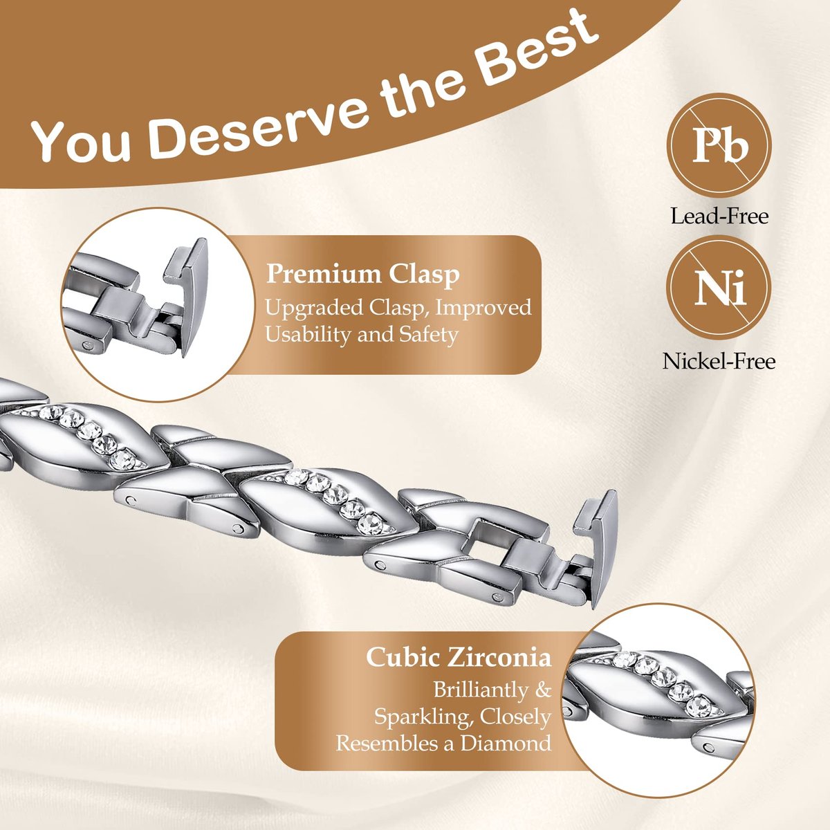 Feraco Kupferarmband für Damen – 99,99% massives Kupfer, magnetisches Armband, einzigartiges X-Design, Magnetfeldtherapie-Schmuck (Silber X mit Ring)