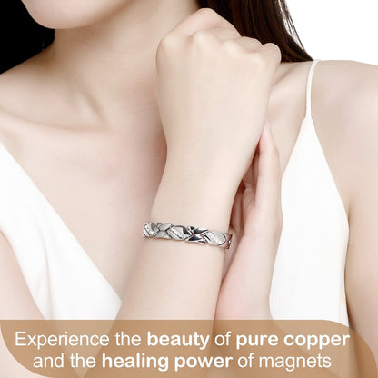 Feraco Kupferarmband für Damen – 99,99% massives Kupfer, magnetisches Armband, einzigartiges X-Design, Magnetfeldtherapie-Schmuck (Silber X mit Ring)