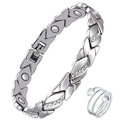 Feraco Kupferarmband für Damen – 99,99% massives Kupfer, magnetisches Armband, einzigartiges X-Design, Magnetfeldtherapie-Schmuck (Silber X mit Ring)