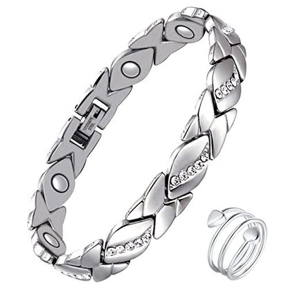 Feraco Kupferarmband für Damen – 99,99% massives Kupfer, magnetisches Armband, einzigartiges X-Design, Magnetfeldtherapie-Schmuck (Silber X mit Ring)