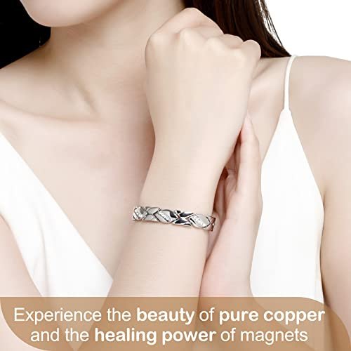 Feraco Kupferarmband für Damen – 99,99% massives Kupfer, magnetisches Armband, einzigartiges X-Design, Magnetfeldtherapie-Schmuck (Silber X mit Ring)
