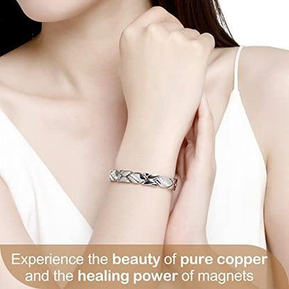 Feraco Kupferarmband für Damen – 99,99% massives Kupfer, magnetisches Armband, einzigartiges X-Design, Magnetfeldtherapie-Schmuck (Silber X mit Ring)