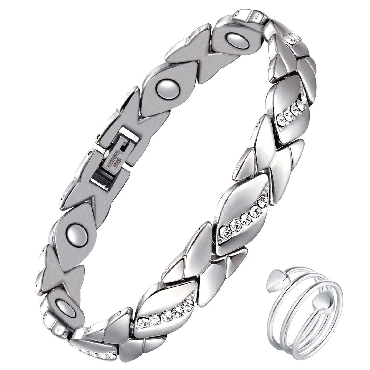 Feraco Kupferarmband für Damen – 99,99% massives Kupfer, magnetisches Armband, einzigartiges X-Design, Magnetfeldtherapie-Schmuck (Silber X mit Ring)