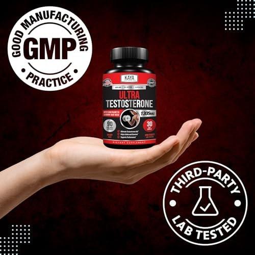 Kaya Naturals Ultra Testosteron Booster für Männer – Mit Tongkat Ali, Bockshornklee & Ziegenkraut – Natürliches Trainings-Supplement für Energie, Ausdauer und Kraft – 90 Kapseln