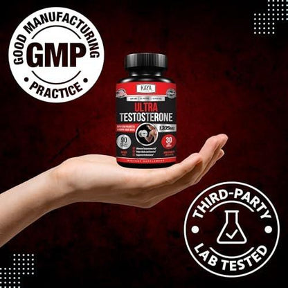 Kaya Naturals Ultra Testosteron Booster für Männer – Mit Tongkat Ali, Bockshornklee & Ziegenkraut – Natürliches Trainings-Supplement für Energie, Ausdauer und Kraft – 90 Kapseln