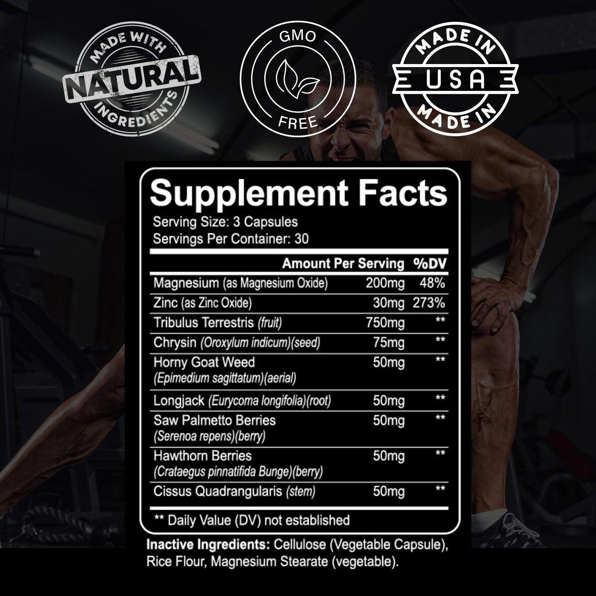 Kaya Naturals Ultra Testosteron Booster für Männer – Mit Tongkat Ali, Bockshornklee & Ziegenkraut – Natürliches Trainings-Supplement für Energie, Ausdauer und Kraft – 90 Kapseln