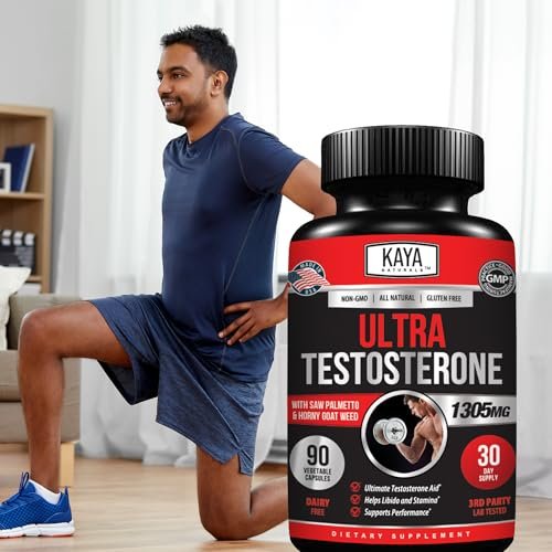 Kaya Naturals UltraTest – Natürlicher Testosteron-Booster mit Tongkat Ali, Bockshornklee & Tribulus – 180 Kapseln für Energie, Ausdauer & Kraft