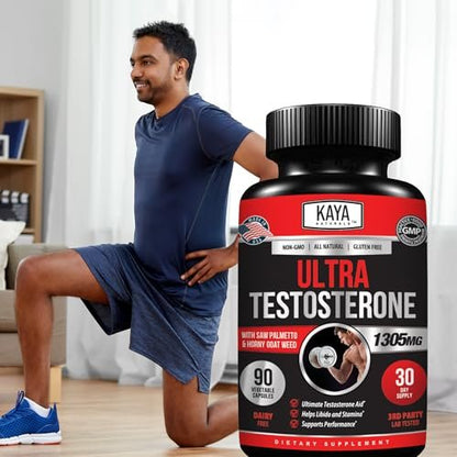 Kaya Naturals UltraTest – Natürlicher Testosteron-Booster mit Tongkat Ali, Bockshornklee & Tribulus – 180 Kapseln für Energie, Ausdauer & Kraft